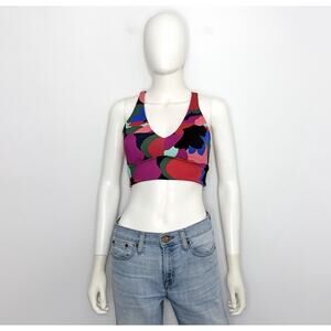 Athleta Plunge Bikini Top Swim Womens S Blue Rad Green Black Floral